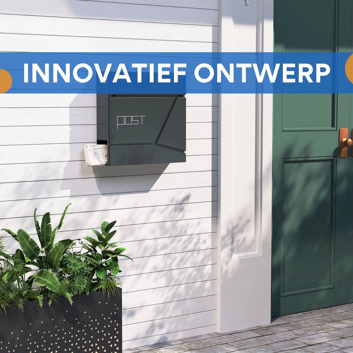 Wandgemonteerde Brievenbus - Met Krantenhouder, Deksel & Slot - Inclusief Sleutel - Weerbestendige Postbus voor Buiten, Tuin & Bedrijf - Grijs