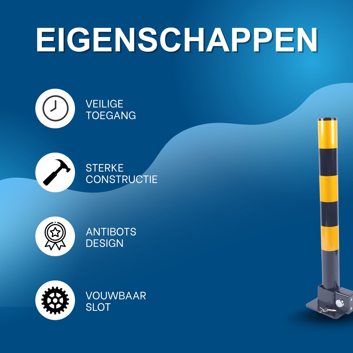 Parkeerpaal - Afzetpaal – Voor auto-opritten of parkeerplaatsen – Vouwbaar – Geel/blauw