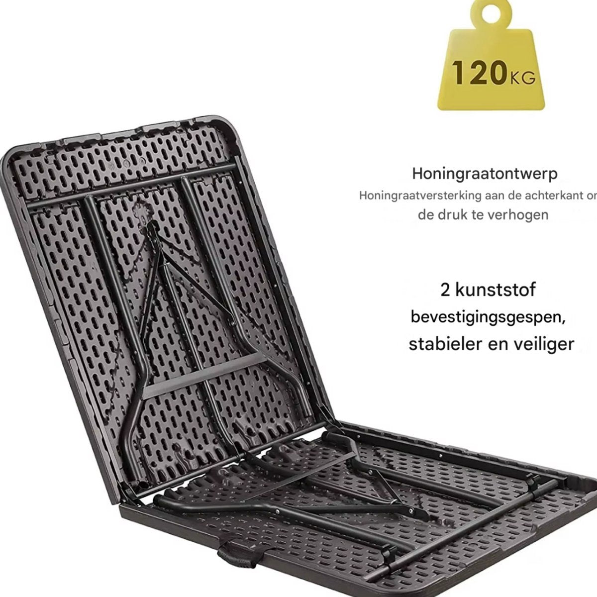 180 cm Opvouwbare Tafel Zyrell - Draagbare en Robuuste Kunststof Eettafel - Half Opklapbaar voor Binnen en Buiten - Ideaal voor Kamperen, Picknick en Feesten