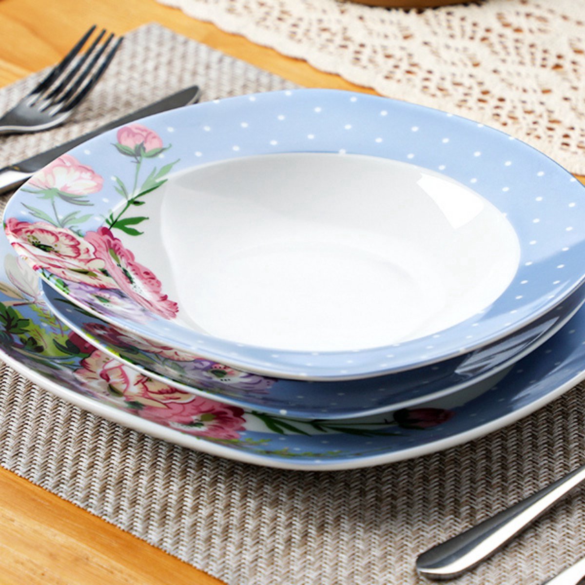Ornamental Serviesset – Serviesset – 12 persoons – 60 delig – Blauw Keramisch – Kleine Borden – Luxe design