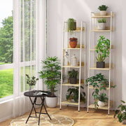 Happyment Boekenkast Dida - Industrieel - 6 Lagen - Wit/Oak - Boekenrek - Woonkamer, slaapkamer en kinderkamer - Hout/Metaal - 41 x 187 x 36 cm
