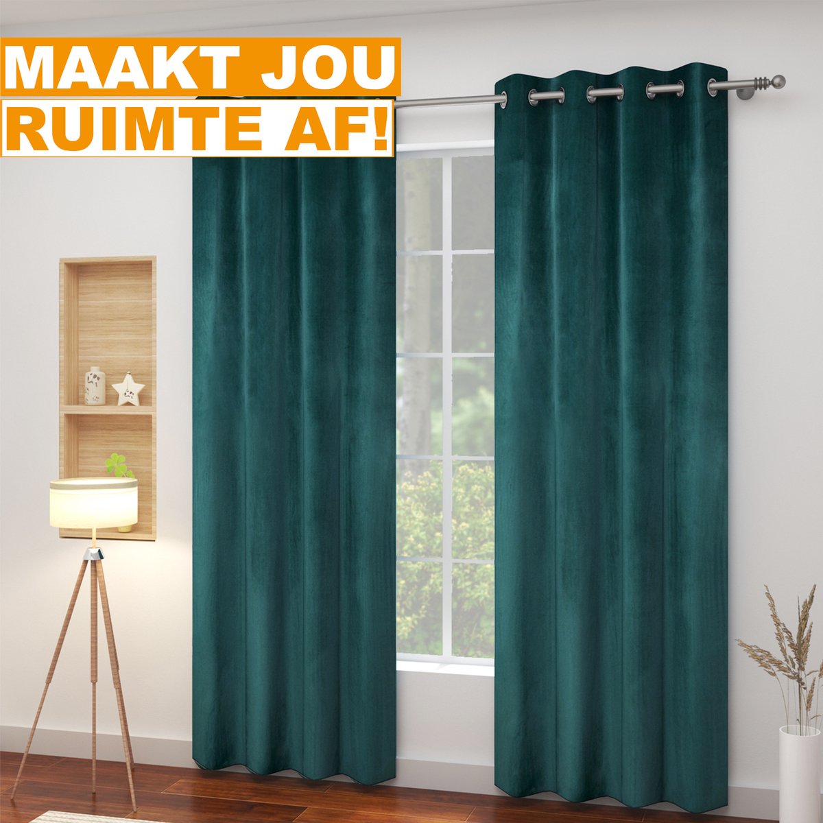 Happyment Gordijnen set Vida 2 stuks - groen 140x245cm - Verduisterend - met Plooiband - Fluweel Isolerend