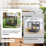 Metalen Vogelkooi - Voor Papegaaien en Parkieten - Reizen - Binnen - Met Hangmat, Zitstok en Reisdraagfunctie - 56 cm hoog met verwijderbaar blad