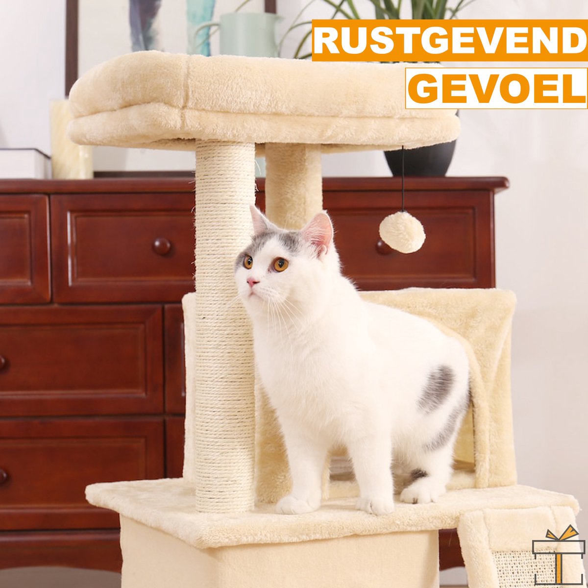 Happyment® Luxe Krabpaal voor Katten - Creme - Zachte Kattenmand hangmat - Kattenspeelgoed - Geschikt voor kleine kittens - 127 CM
