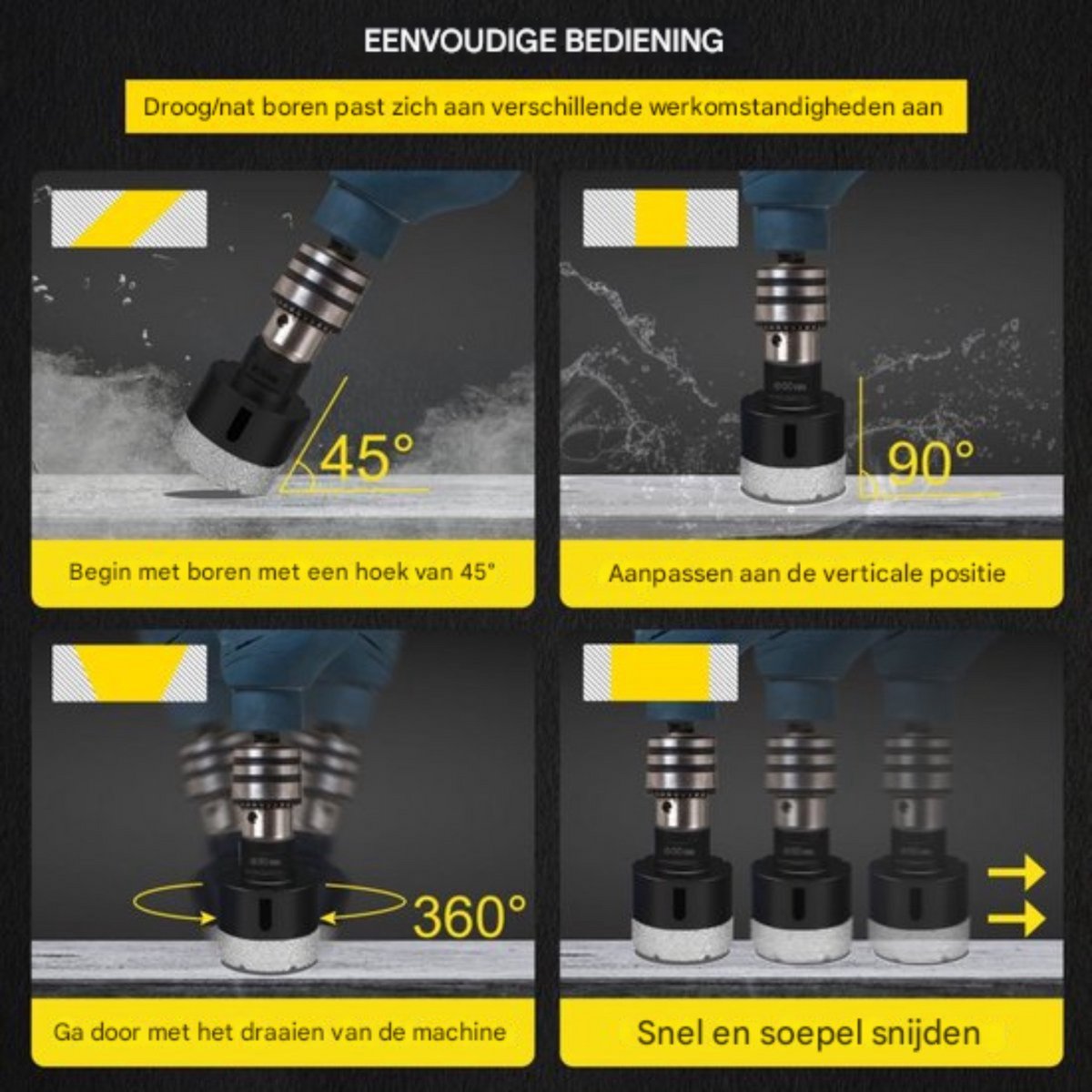 Tegels Diamantboorset PRO - Tegelboor - Gatzaag - 9 Stuks - 5-68 mm - Droog/Nat Gatenzaagset