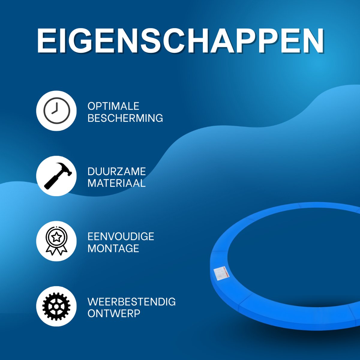 Trampoline Randkussen - Beschermkussen - Beschermrand - Trampolinerand - Diameter buitenring: 4,2 m - Blauw