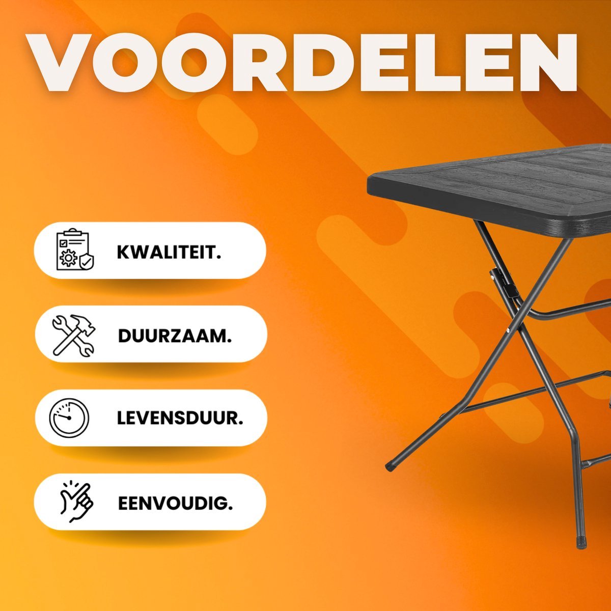 Klaptafel Valora - Kampeertafel - Picknicktafel - Balkontafel - Tuintafel - Met Stalen Frame - Ideaal voor Feest, Keuken en Woonkamer - 80x80x74 cm
