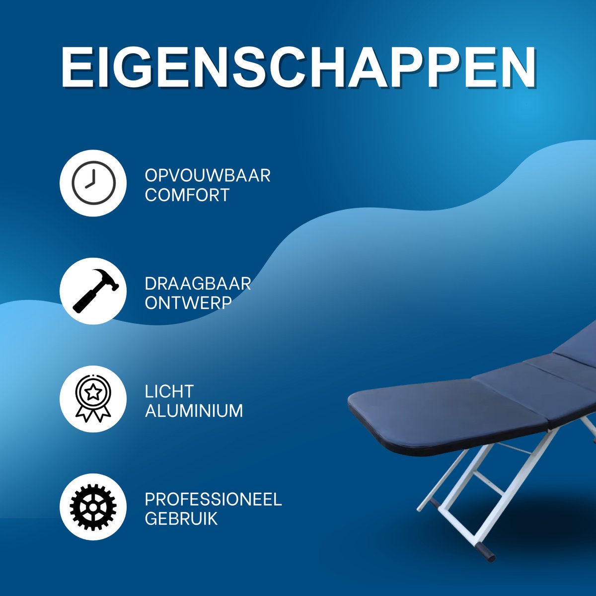 Massagetafel - Behandelbank – Voor schoonheidssalons en spa’s – Geschikt voor massage en tattoo - Zwart