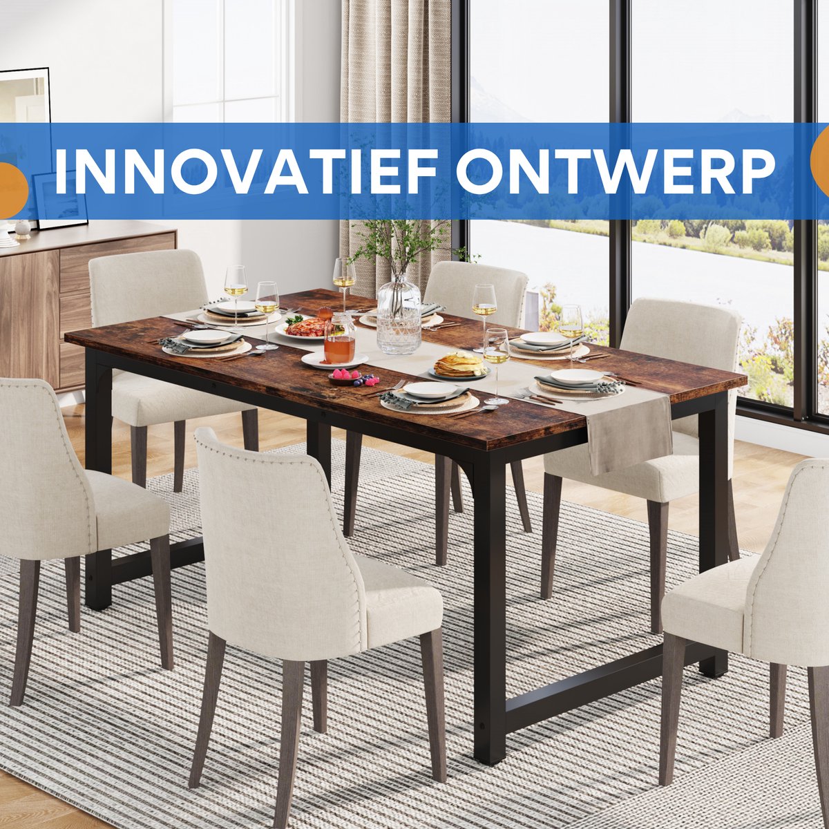 Eettafel Valencia - 160cm - Voor 6 personen - Voor Keuken of eetkamer - Bruin