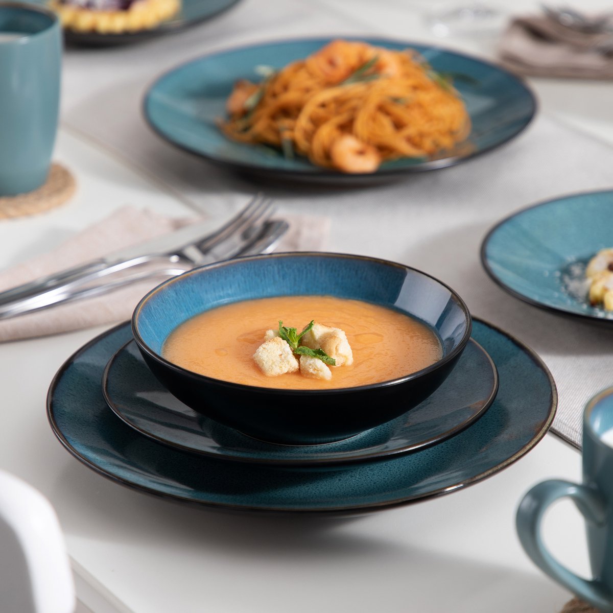 Velentino Serviesset - 48 delig - 12 persoons - Groen - Dinerborden - Bordenset - Ontbijtborden - Diepe borden - Servies - Keukenservies