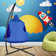 Egg hangstoel Tavien - Voor kinderen - Hangmat X-standaard - met Boomentent - Speeltent Binnen en Buiten - Egg chair cocoon - Metalen Schommelstoel - Grijs