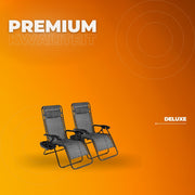 Opvouwbare stoel Valora verstelbare stalen gaas - Zero Gravity lounge stoel - Fauteuils met kussens en bekerhouder - Grijs - 2 stuks