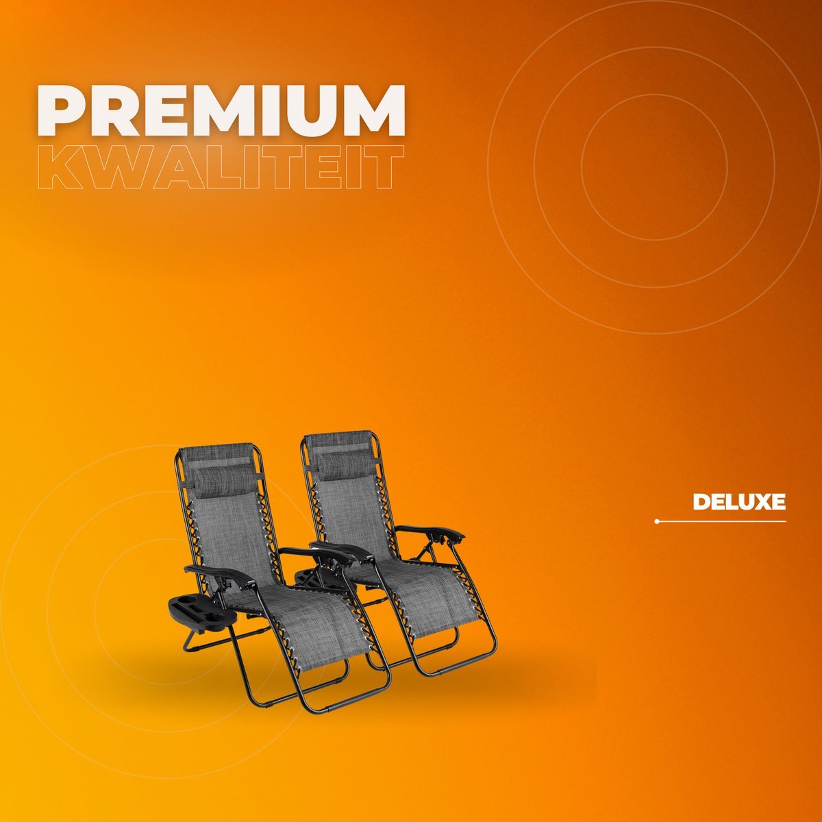 Opvouwbare stoel Valora verstelbare stalen gaas - Zero Gravity lounge stoel - Fauteuils met kussens en bekerhouder - Grijs - 2 stuks