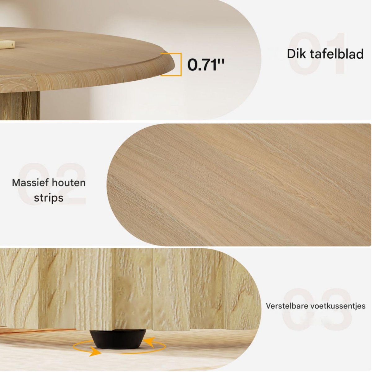 Eettafel Opula - Ronde - 110cm - Voor 4 personen - Voor Keuken of eetkamer - Naturel