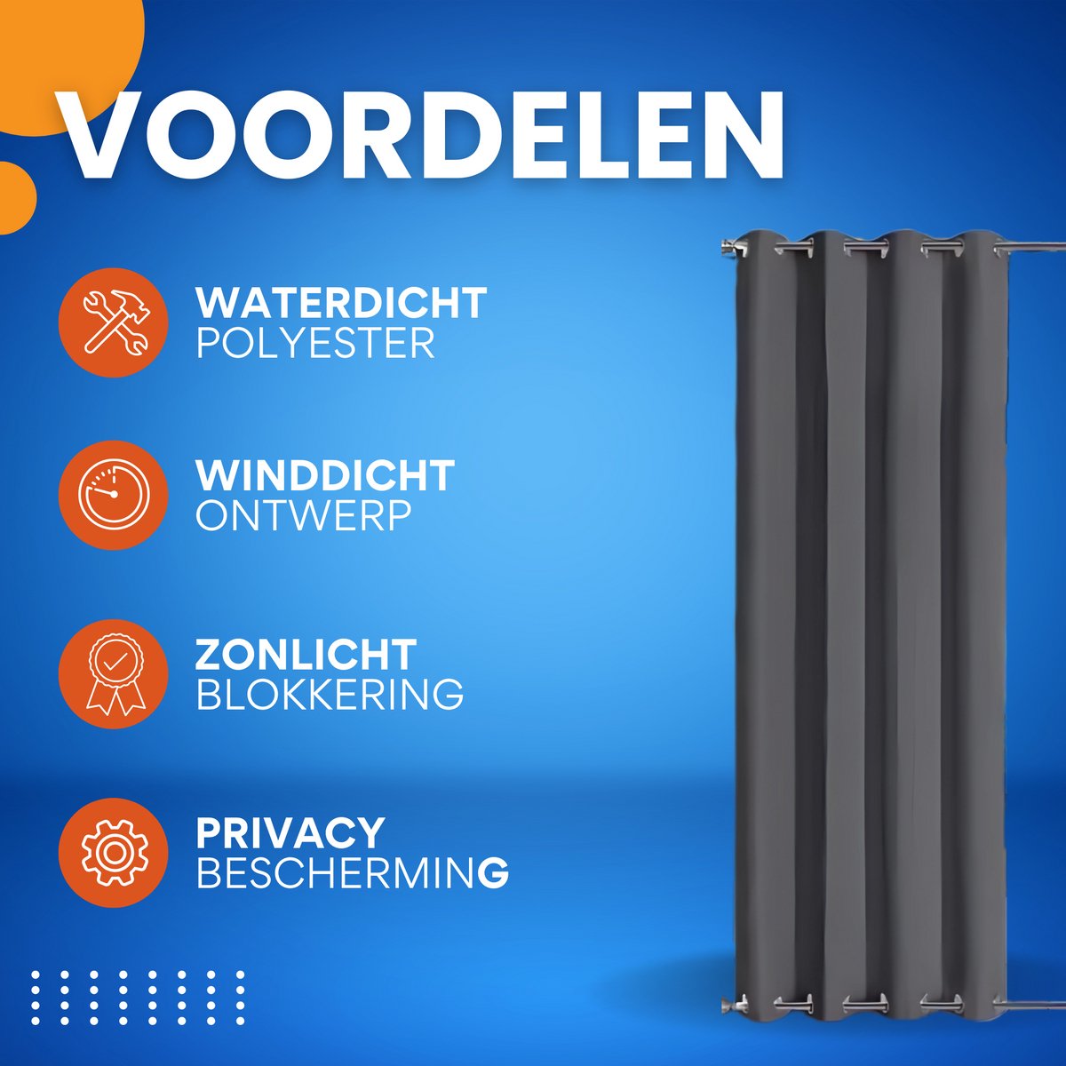Waterdicht buitengordijnen - Winddicht en verduisterend - Voor Overkapping, Tuinterras, Gazebo en Pergola - Thermisch Geïsoleerd - Donkergrijs 140x275cm