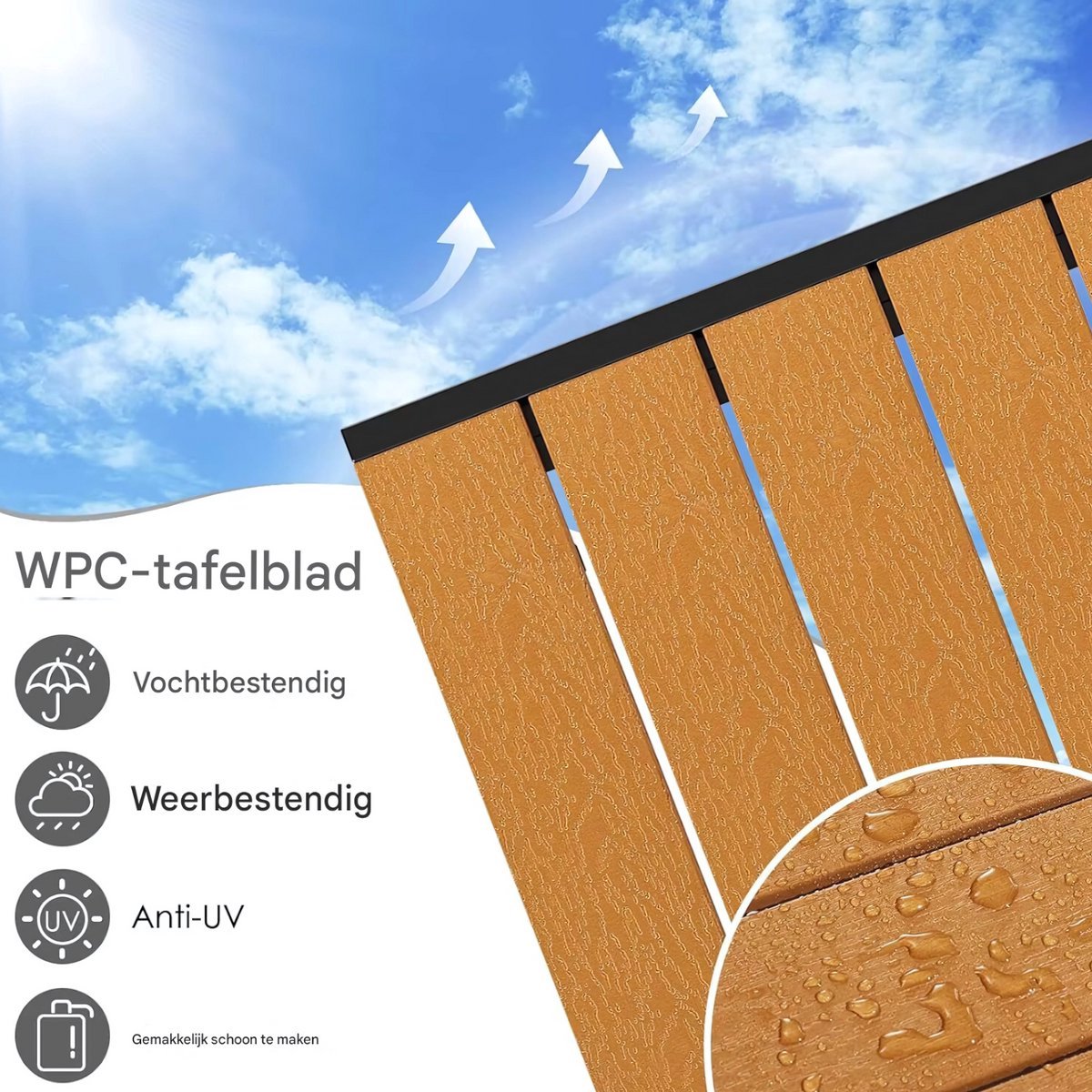 Tuintafel Zyrell - Buitentafel - Eettafel buiten - Outdoor - Voor Tuin & Terras - Rechthoekige Aluminium Tafel met Metalen Lattenbodem -110x70x73 cm - Hout
