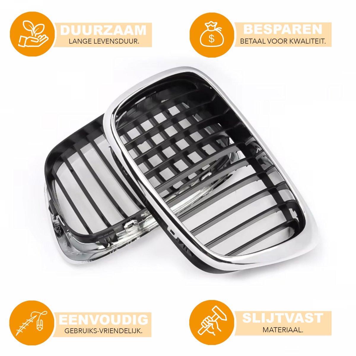 Voorgrille Nitron - Voorbumper grill - Voor BMW E39 M5 Serie 525i/528i/530i/540i (1997-2003) - Chroom & Zwart - Auto accessoires