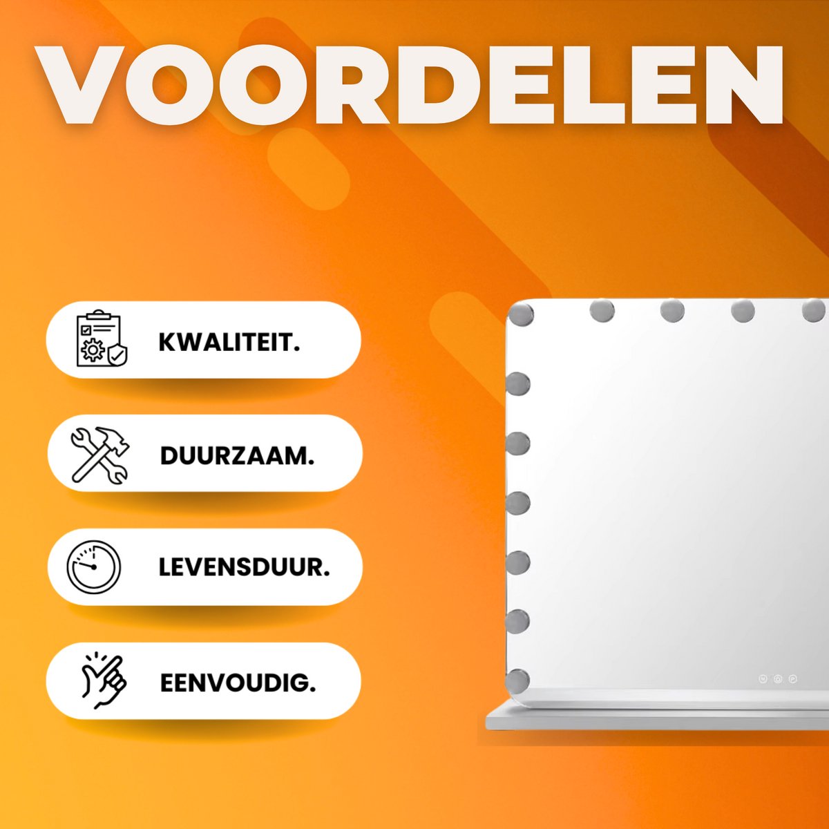 Make up spiegel met verlichting - 20 dimbare LED lampen - Zwart - Voor bureau - 20 Dimbare LED-lampen - 3 kleuren - Vierkant