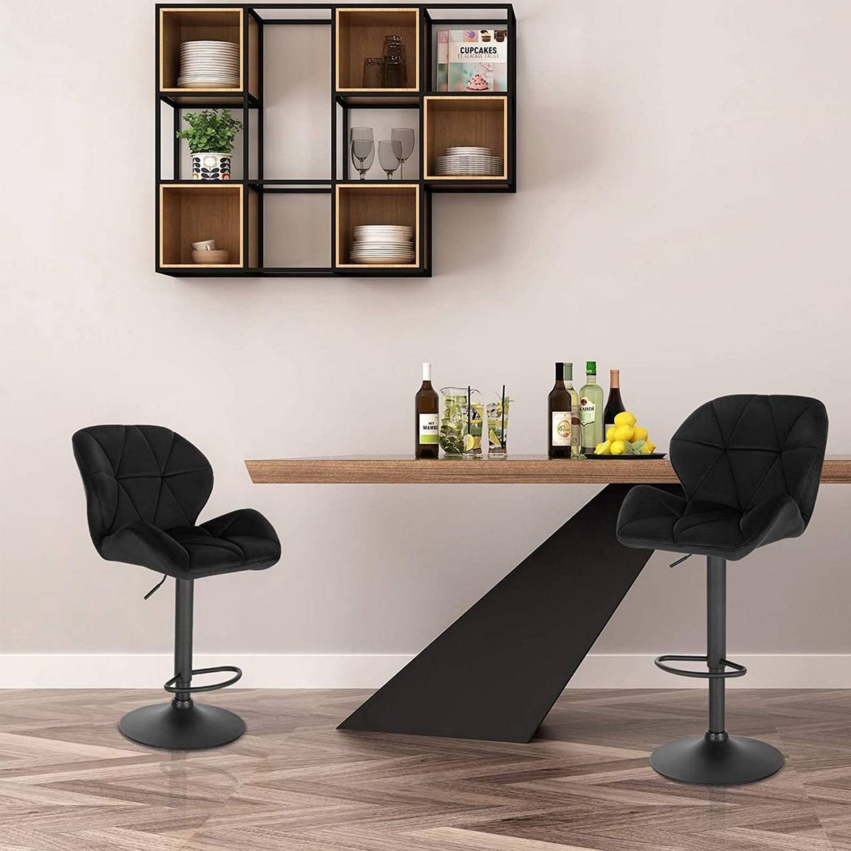 Barkruk - Zwart Velvet - Rugleuning - Verstelbaar - Zithoogte 60-82cm