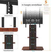 TV vloerstandaard vintage - VerrijdbaarVoor 32"-65" inch - Standaard statief universeel - In hoogte Verstelbaar
