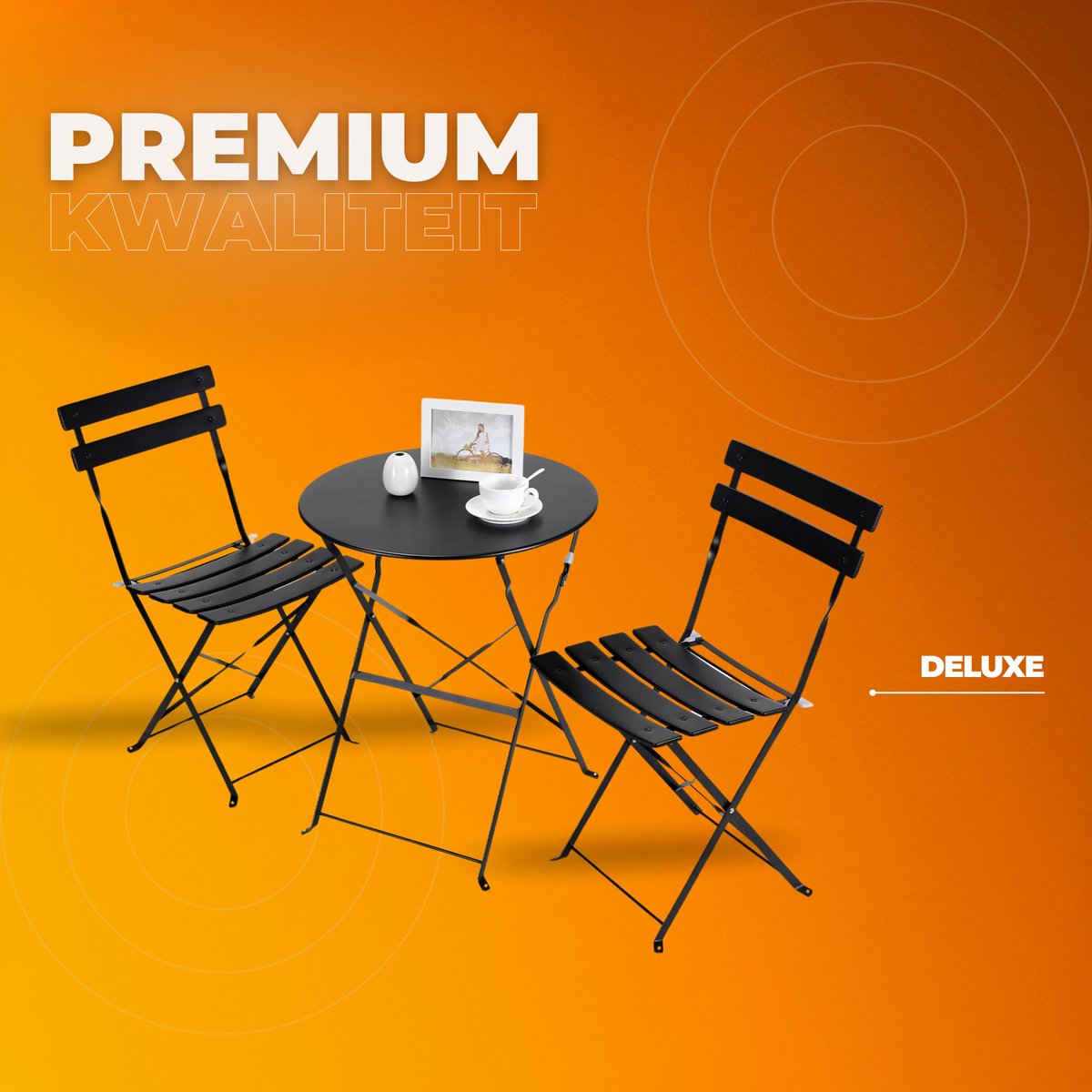 Bistroset 2 persoons - Metaal - Tuinset - Met bistrostoeltjes - 3-delig - Tuintafel - Zwart