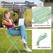 Bistroset 2 persoons - Metaal - Tuinset - Met bistrostoeltjes - 3-delig - Tuintafel - Groen