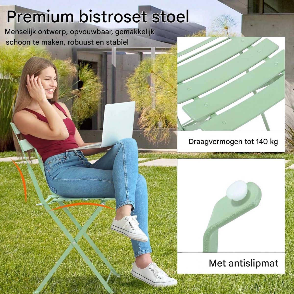 Bistroset 2 persoons - Metaal - Tuinset - Met bistrostoeltjes - 3-delig - Tuintafel - Groen