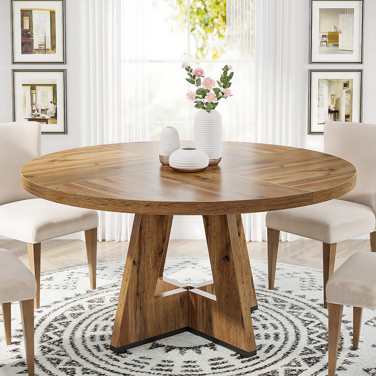 Ronde Eettafel Zenia - Voor 4 personen - 120cm - Voor Keuken of eetkamer - Bruin