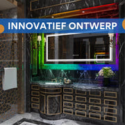 Badkamerspiegel Luvio Grandiose - Met RGB verlichting - 120x80cm - Rechthoekig - Voor Badkamer, Make-up & Wandmontage - Dimbaar licht