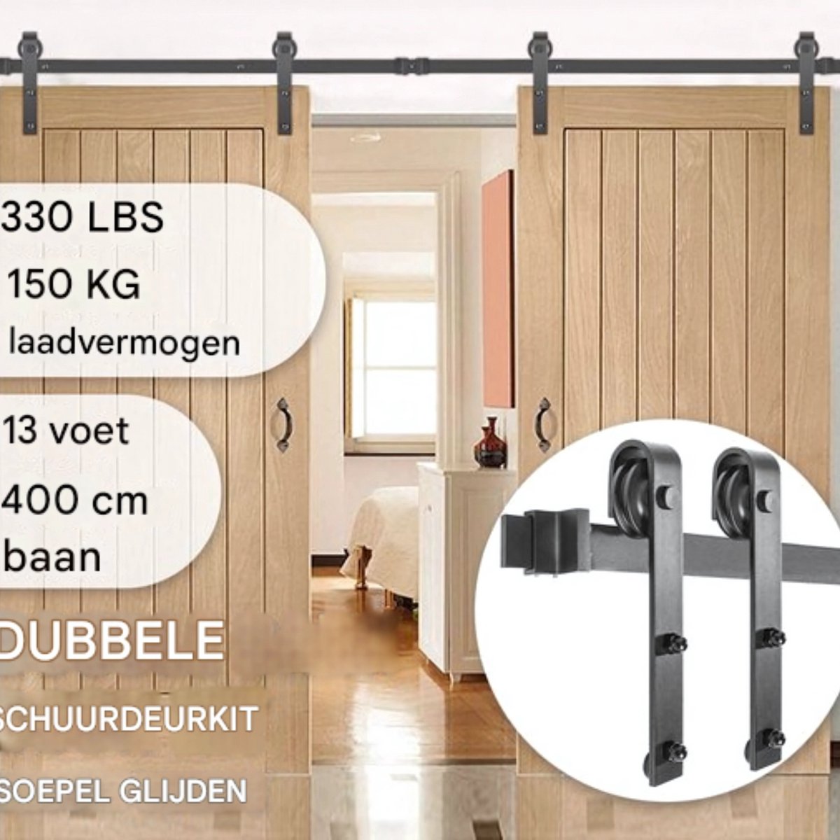 Schuifdeursystemen - 396cm - Schuifdeur rails - Schuifdeursysteem - Railsysteem - Koolstofstaal Staldeurkit