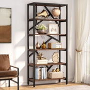 Boekenkast - Boekenplank - Wandplank - Boekenrek - Voor opbergen / woonkamer / kantoor - Industrieel - met open planken - Rustiek Bruin 02
