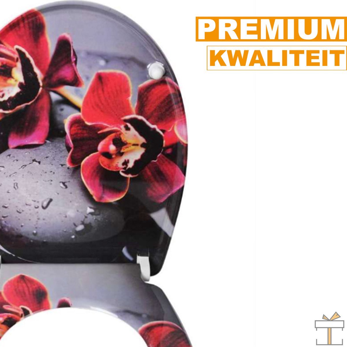Bolt Edge Toiletbril - Rode bloem print - Antibacterieel - Softclose - Universeel ontwerp