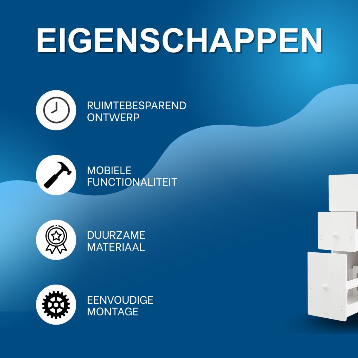 Badkamerkast - Opbergkast - Badkamermeubel - Voor smalle badkamers - Op wieltjes - Wit - 53*22,5*75 cm
