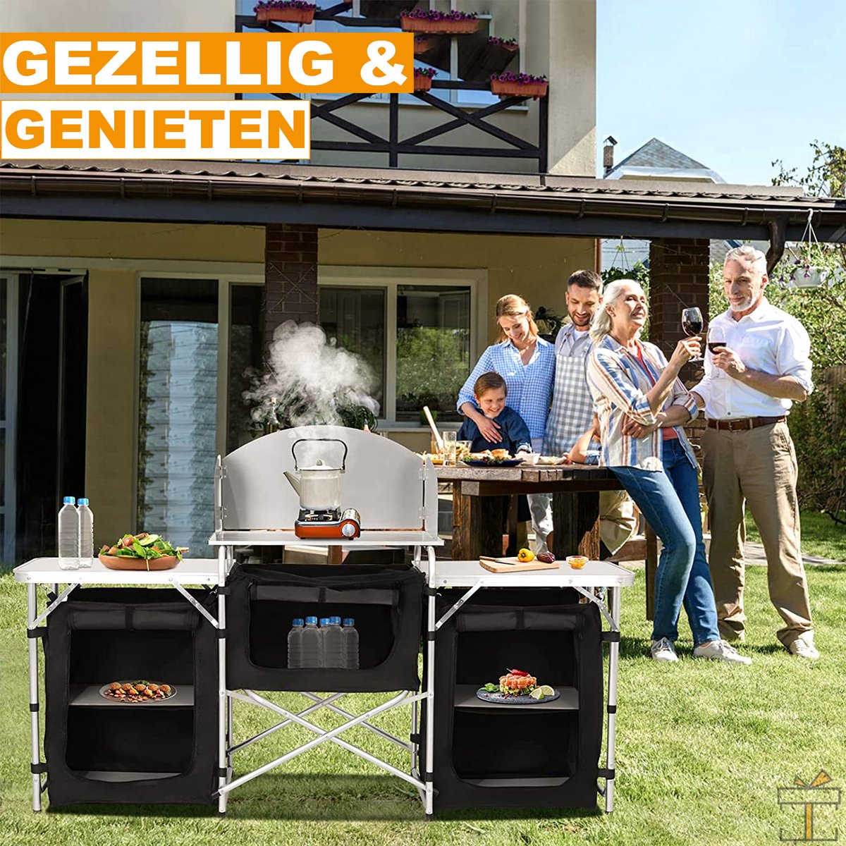 Happyment Campingkeuken deluxe - buitenkeuken inklapbaar - opvouwbaar - 2 in 1