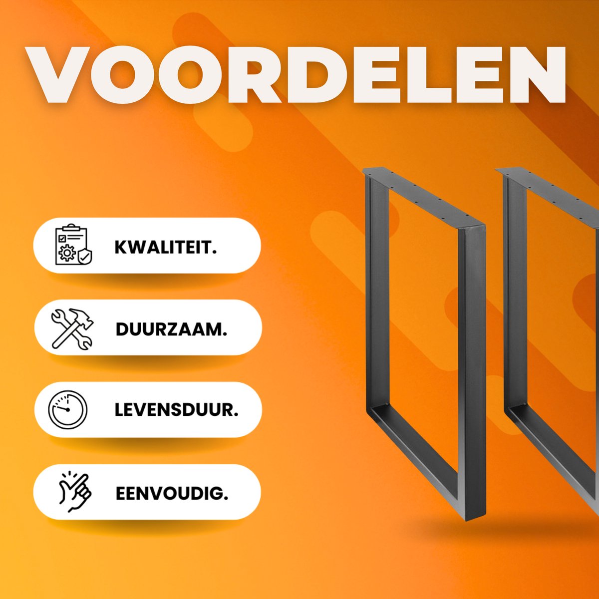 Tafelpoten - Set van 2 - Metaal zwart - Meubelpoten - Vierkant - Tafelonderstel - Tafelframe