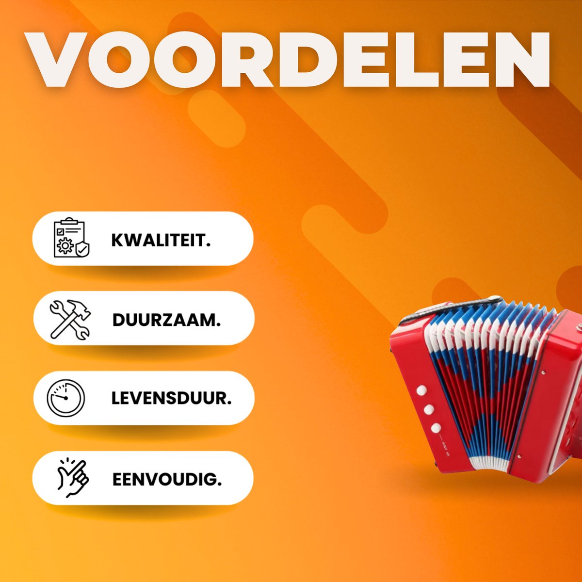 Kinderaccordeon - Speelgoedinstrument - Muziekinstrument voor kinderen - 2-Bass - 7 Noten - Rood