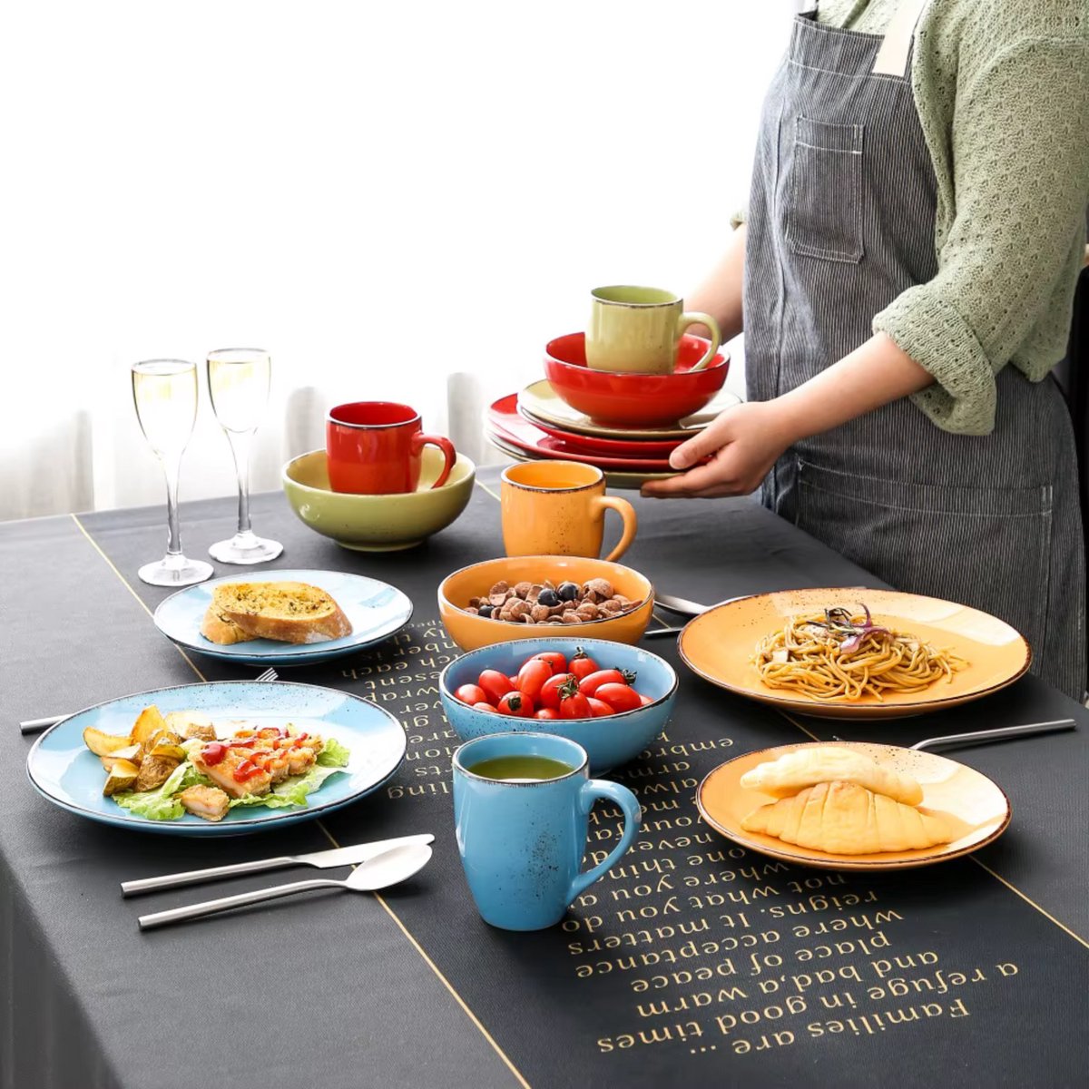 Sorella Serviesset - 16 delig - 12 persoons - Mix kleuren - Dinerborden - Bordenset - Diepe borden - Ontbijtborden - Servies - Keukenservies