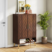Schoenenkast Nero met deuren - Bruin - Schoenenrek - 110cm - 6 laags - Houten opbergkast