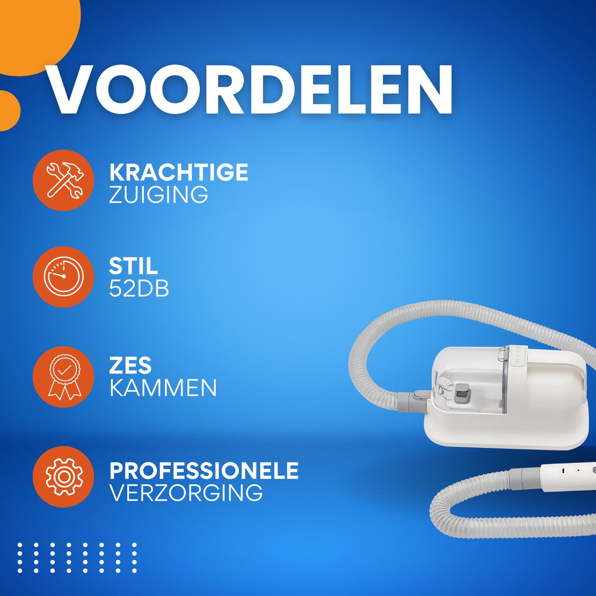 Huisdieren stofzuiger - Hondenborstel - Voor Honden & Katten - Geschikt voor dierenharen - 11800 Pa Zuigkracht - Inclusief 6 Geleidekammen