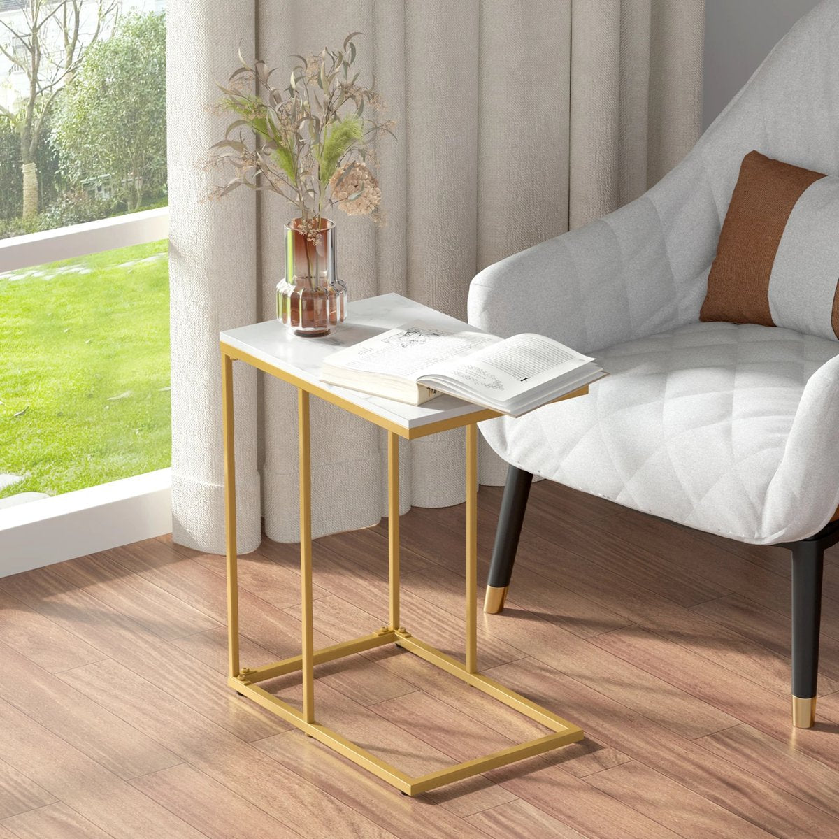Marmeren Bijzettafel – Luxe Bank- en Laptoptafel – Goud