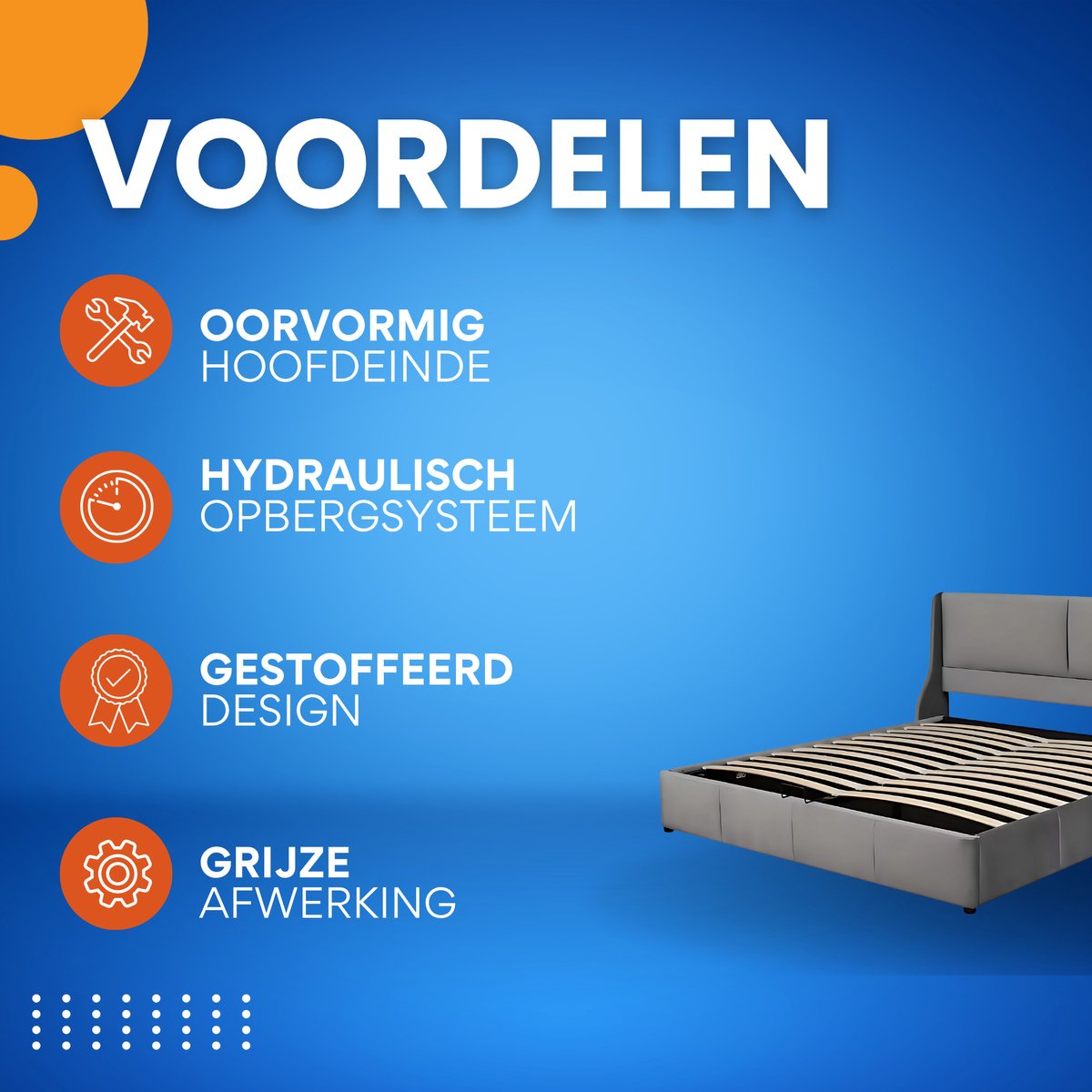 Bed - Tweepersoonsbedden - Tweepersoonsbed - Voor Slaapkamer - Tweepersoonsbed met Oorvormig Kussen Hoofdeinde & Hydraulisch Opbergsysteem - Grijs - 180x200