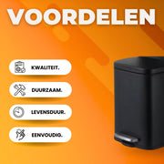 Vuilnisbak voor keukenafval - Zacht dicht, veegbestendige prullenbak met voetpedaal, geborsteld roestvrij staal, satijn nikkel - 50L + 5L- Zwart
