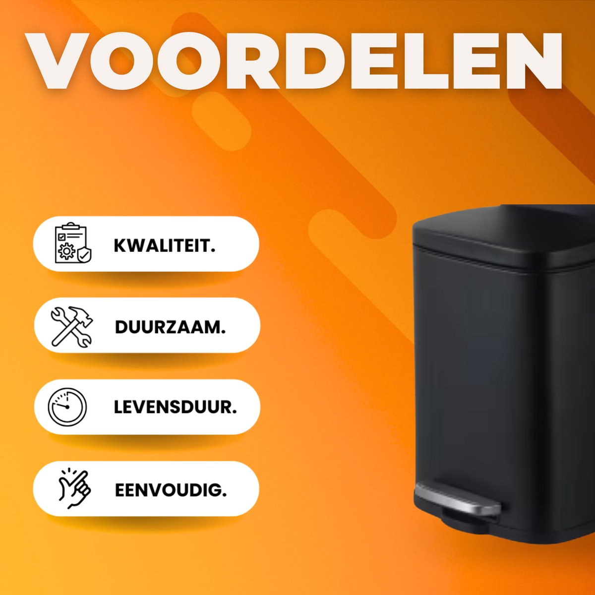 Vuilnisbak voor keukenafval - Zacht dicht, veegbestendige prullenbak met voetpedaal, geborsteld roestvrij staal, satijn nikkel - 50L + 5L- Zwart