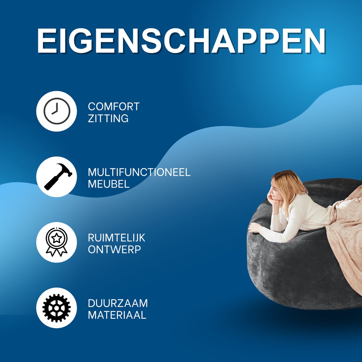 Zitzak Volwassenen – Loungestoel - Voor Slaapkamer & Balkon – Donkergrijs