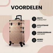 3-in-1 Rollende Make-up Trolley - Make up koffer - Kappers koffer - Beautycase - Voor Schoonheidssalons en visagie - Rose gold