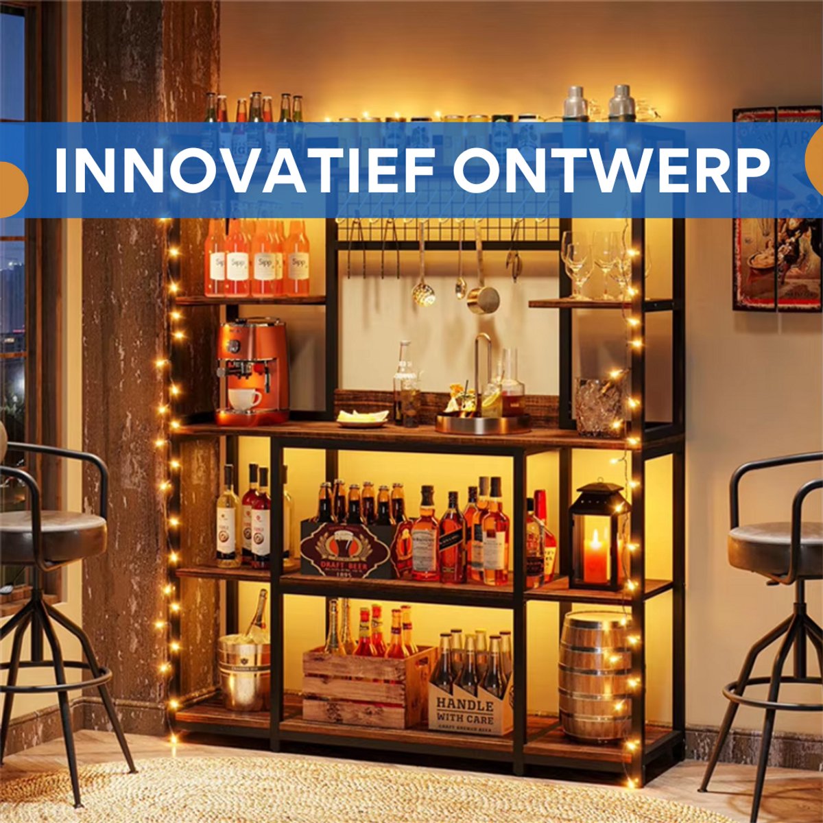 Keukenrek XL - Magnetronrek - Keukenkast staand - Voor keuken & eetkamer - Haken en planken