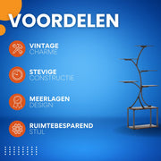 Plantenstandaard deluxe - 151cm - Plantenrek - Plantentafel - Voor binnen & buitengebruik - Bloempothouder - Metaal en hout