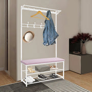 Kapstok met bank - Kledingrek - Schoenenrek - Voor kledingopslag en schoenen - Multifunctioneel - Met haken en bankje - Roze