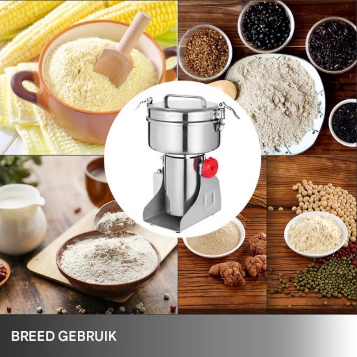 Happyment Elektrische Graanmolen PRO - Moutmolen - Handmolen - RVS - Verwerking- 1000GR