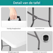 Klaptafel - Kampeertafel - 2 Banken set - Vouwtafel - Opvouwbare Tuinmeubelset voor Buiten, Kamperen & Picknick - Picknicktafel met Bankjes - 180 cm - Wit